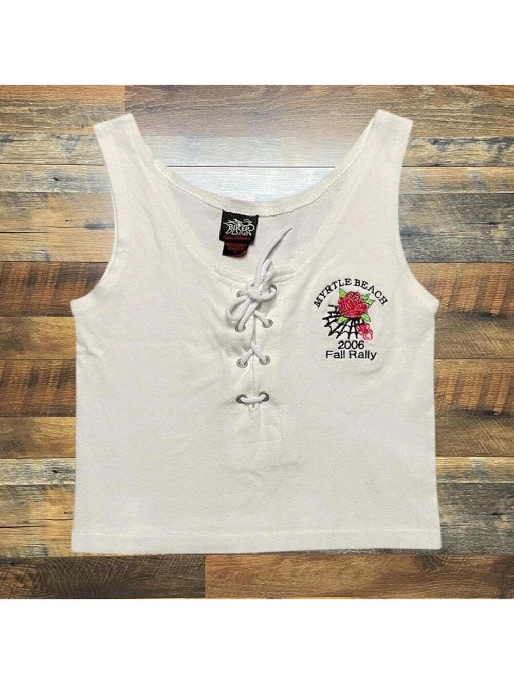Y2K Biker Design Cropped Women’s Tank Top Myrtle Beach 2006 Fall Rally